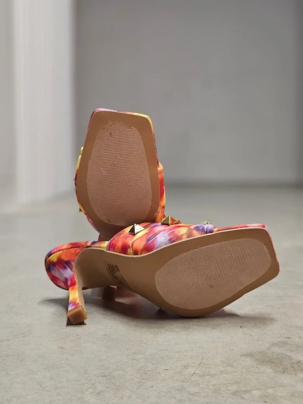 Colorful Tie-Dye Studded High Heel Mules With Quilted Detail & Open Toe Design F
